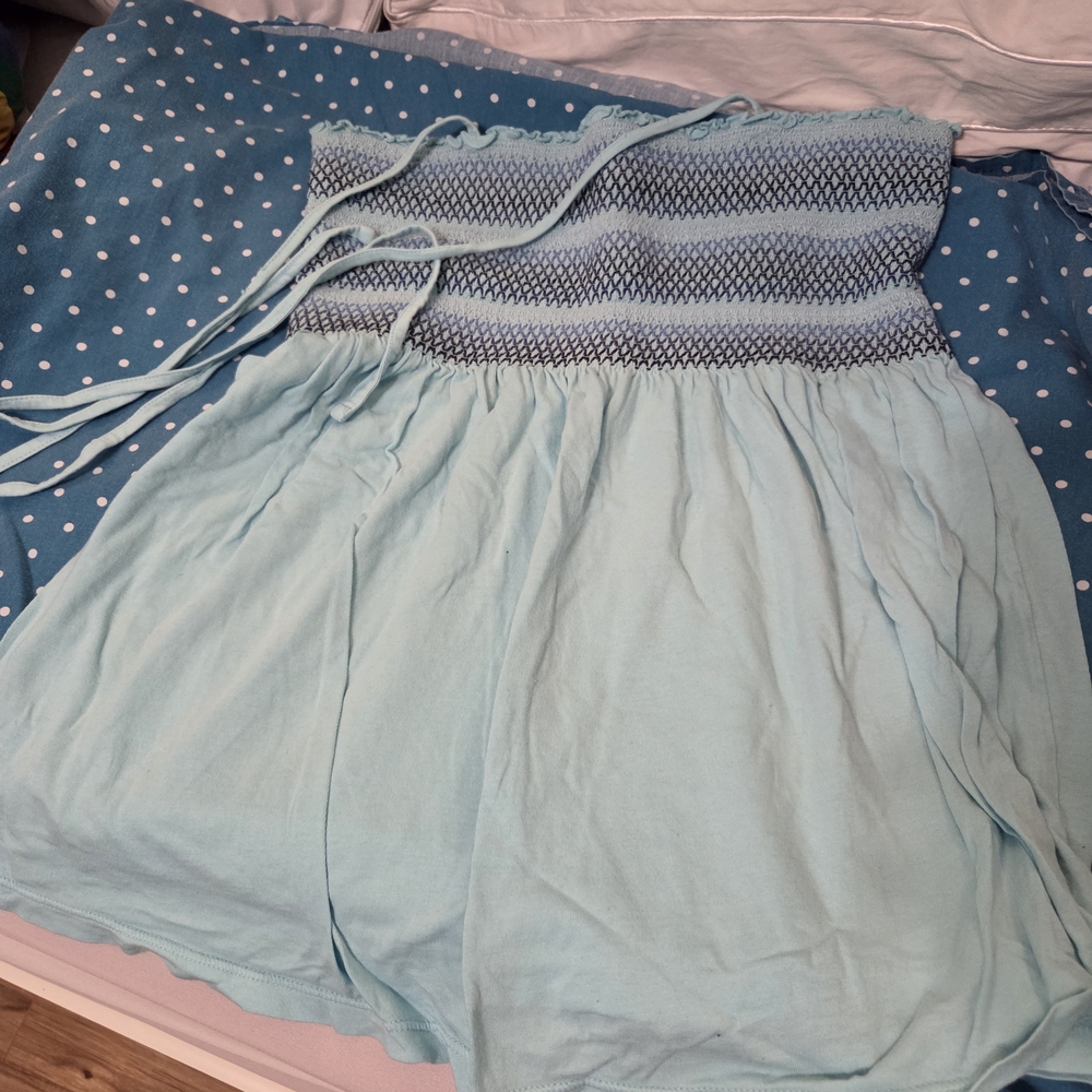 Light Blue Smocked Strapless Dress